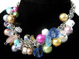 Necklace Fun Elegant Trendy Chunky Multi Color Pearl &amp; Beads - £10.23 GBP
