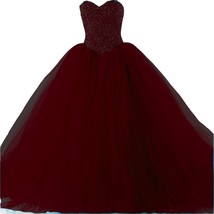 Kivary Formal Tulle Heavy Beaded Ball Gown Long Prom Dresses Quinceanera Burgund - £142.87 GBP