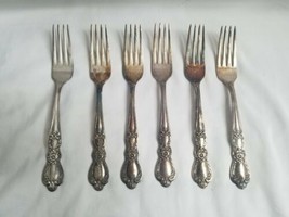 Vintage MCM 1847 ROGERS BROS. IS HERITAGE dinner FORKS silverplate set x 6 - £37.29 GBP