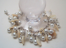 Bracelet Silver Chain White Mother of Pearl Sea Shell Pearls - $9.99