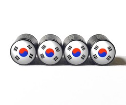 South Korea Flag Tire Valve Stem Caps - Black, Aluminum - Set of Four - £12.54 GBP