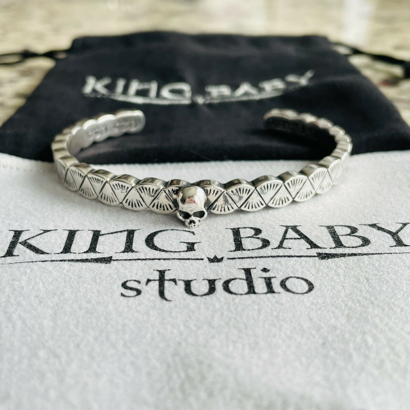King Baby Studio Native Skull Cuff Sterling Silver Bracelet - $280.17
