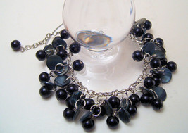 Bracelet Silver Chain Black Mother of Pearl Sea Shell Pearls - £7.96 GBP