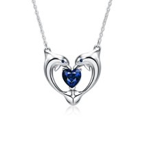Dolphin Heart Necklace Blue Stone Dolphin Pendant For Women Engagement Pendent - £102.94 GBP