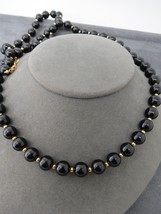 Monet Beaded Necklace on Chain Black Gold Tone  Spacer Beads 31&quot; Lobster Catch - £7.96 GBP
