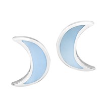 Adorable Shell Inlay Crescent Blue Moon Shaped Sterling Silver Earrings - £10.78 GBP
