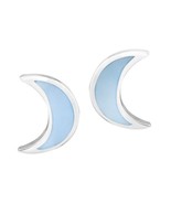 Adorable Shell Inlay Crescent Blue Moon Shaped Sterling Silver Earrings - £10.52 GBP