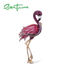 Silver Brooch for Women Pure 925 Sterling Silver Rose Gold Color Flamingo Bird A - £91.60 GBP