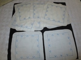 11 NEW BLUE 2-Tone Cross Stitch DESIGN on WHITE Linen NAPKINS--15.5&quot; x 1... - $25.00