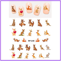 Nail art water transfer stickers decal kangaroo with heart funny with baby RP146 - £2.50 GBP
