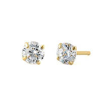 14K Gold &amp; 4mm Round Crystals Stud Earrings - £30.94 GBP