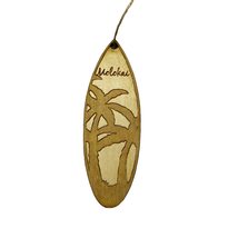 Ornament - Molokai Palm Tree Surfboard - Raw Wood Maple - £11.70 GBP