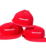 Lot of 3 Cedarapids Snap Back Baseball Cap Made in the USA Red Corduroy - $23.22