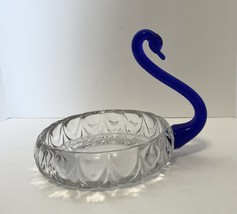 Blue Swan New Martinsville Janice Clear Round Glass Dish with Colbalt Neck Head - £13.14 GBP