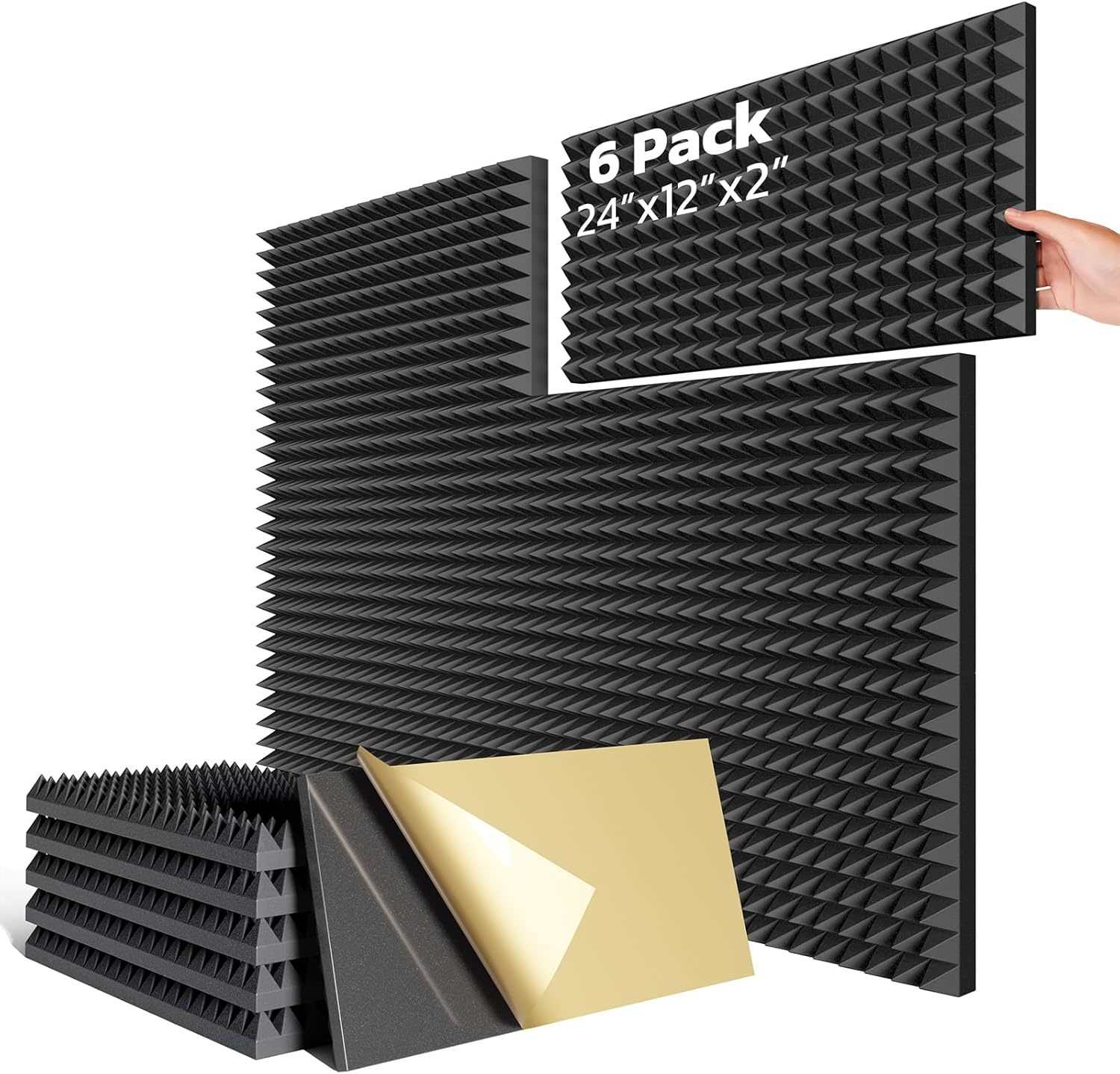 Hychins Upgrade 6 Pack Pyramid Sound Proof Foam Panels For Walls With - $40.98