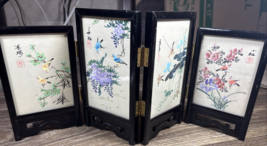 7&quot; Table Top Hand Painted Black Lacquer Oriental Room Divider Folding Sc... - $938.36 MXN