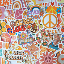 50 PCS Groovy Hippie Sticker Pack, Peace and Love Stickers, Positive Vibes Decal - £10.79 GBP