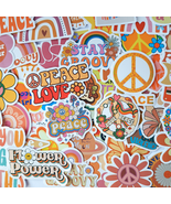 50 PCS Groovy Hippie Sticker Pack, Peace and Love Stickers, Positive Vib... - £10.79 GBP