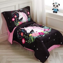Rainbow Unicorn Toddler Bedding Set Black Unicorn Toddler Bed Sets 4 Pie... - $54.14