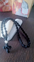 Plain chotki with Cross bead Christmas Gift 50 knots black woolen prayer rope - £18.92 GBP