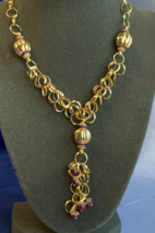 18K Yellow Gold Negligee Necklace 26.5g Fine Jewelry 19&quot; Purple Bead Lobster - £2,532.31 GBP