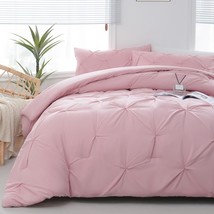 Downcool Queen Comforter Set Pink - 3 Pieces Cute Pinch Pleat Bed Set, Soft - £38.83 GBP