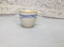 Small Tea or Coffee Cup Blue Wheat Print w/Gold Tone Trim - $4.85