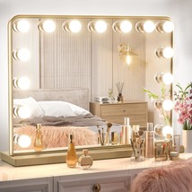 Keonjinn Gold Vanity Mirror With Lights, 15 Replaceable Bulbs Hollywood Makeup - £116.12 GBP