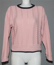 VTG Chabeli by Bogart Pink w/ Navy Trim Perforated Sweater Rolled Hems W... - $24.99