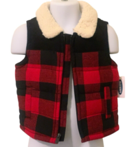 Old Navy Boys Front Zip Buffalo Plaid Vest Size 12-18M White Sherpa Collar - £18.77 GBP