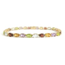 Estate Oval Multicolored Gemstone Tennis Bracelet 14K Yellow Gold, 8.27 ... - £795.35 GBP