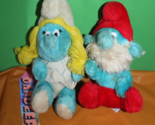 Vintage original Retro Peyo 1981 Smurfette And papa Smurf Stuffed Animal... - $19.79