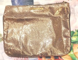 Victoria&#39;s Secret Gold Glitter Makeup Bag Large Zip Travel Cosmetic Clutch NWT - £17.14 GBP