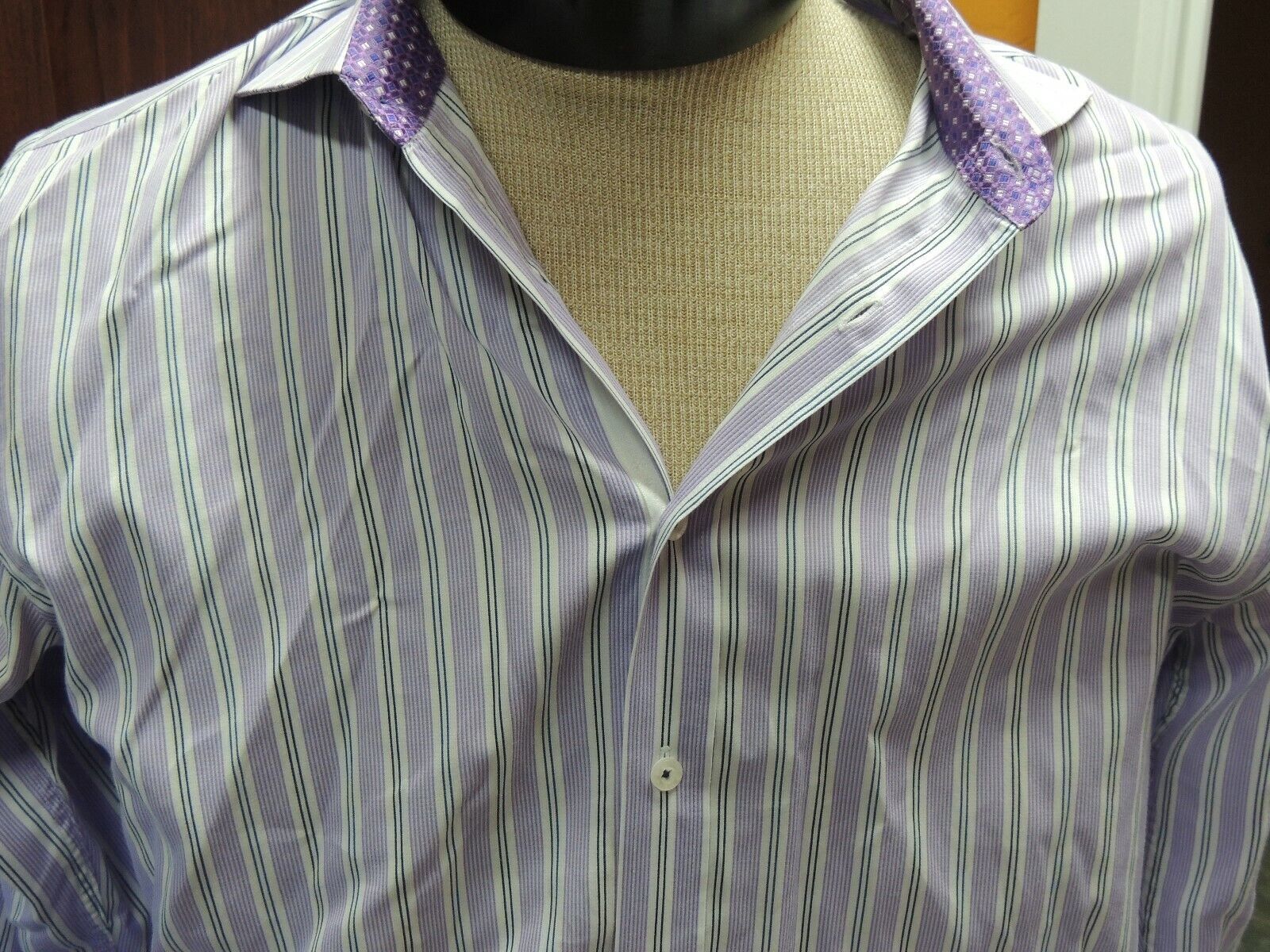 Primary image for Mens 16 32/33 English Laundry Long Sleeve Shirt 100% Cotton Purple White Stripe
