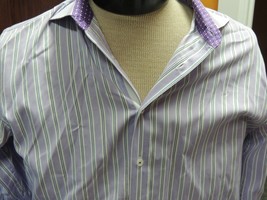 Mens 16 32/33 English Laundry Long Sleeve Shirt 100% Cotton Purple White Stripe - £12.79 GBP