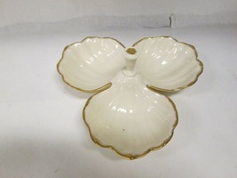 Vtg Lenox Richmond Three Section Relish Dish Shell Shaped Cream Gold - £23.87 GBP