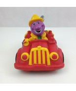 Vintage 1994 The Lyons Group Barney Wind-Up Firetruck Works 5&quot; Tall x 6&quot;... - $14.84