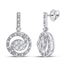 14kt White Gold Womens Round Diamond Fashion Swirl Dangle Earrings 1/2 Cttw - £593.83 GBP