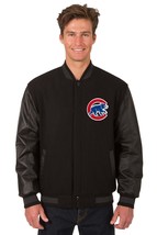 MLB Chicago Cubs Wool Leather Reversible Jacket Front Patch Logos Black JH - £173.05 GBP