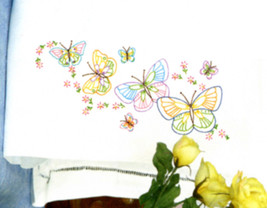 Jack Dempsey Needle Art Fluttering Butterflies Perle Edge Pillowcase - £14.08 GBP