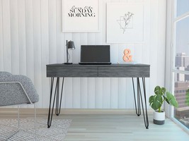 Canton 2-Drawer Writing Desk, Smokey Oak, Hairpin Legs - $145.99