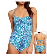 LA BLANCA Serpentina Twist Front One Piece Swimsuit Women&#39;s, Blue Multi,... - $43.28 CAD
