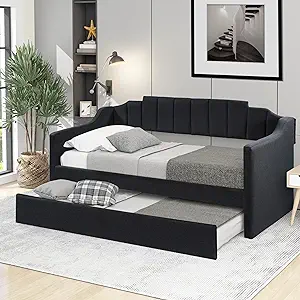 Upholstered Twin Size Daybed With Trundle Modern Wood Sofa Bed For For L... - $670.99