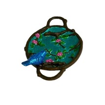 Cast Iron Bluebird Hand Painted Trinket Bowl Dish A Bird In A Flowers Tree 5.25” - £29.40 GBP