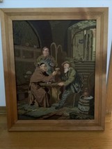 Vtg Framed Finished Needlepoint Bearded Man Drinking With Monks 16”x21” - $188.09