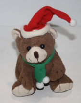 Oriental Trading Teddy Bear 6&quot; Brown Plush Christmas Santa Hat Scarf Soft Toy - £9.74 GBP