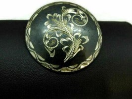 Sterling Silver Brooch Womans Hallmarked Round Black Mexico 925 Vintage ... - $49.48