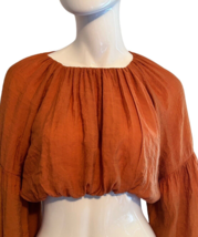 Women’s Fall Shirt Miss Lola Cropped Too Puffy Long Sleeve Small Orange/rust - £11.91 GBP