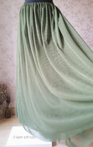 Army Green Long Tulle Skirt Plus Size Floor Length Bridesmaid Tulle Skirt  image 2