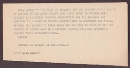 Rolling Stones Security Chief Jim Callahan Rescued - 1978 A.P. Teletype #2 - $12.75